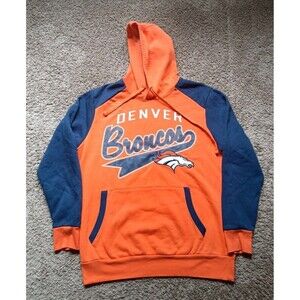 Denver Broncos Hoodie Men's Large Orange Long Sleeve Embroidered Pockets